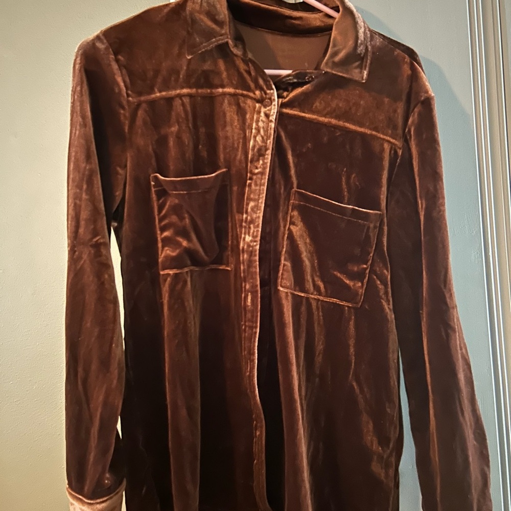 Brown Velvet Long Sleeve Shirt